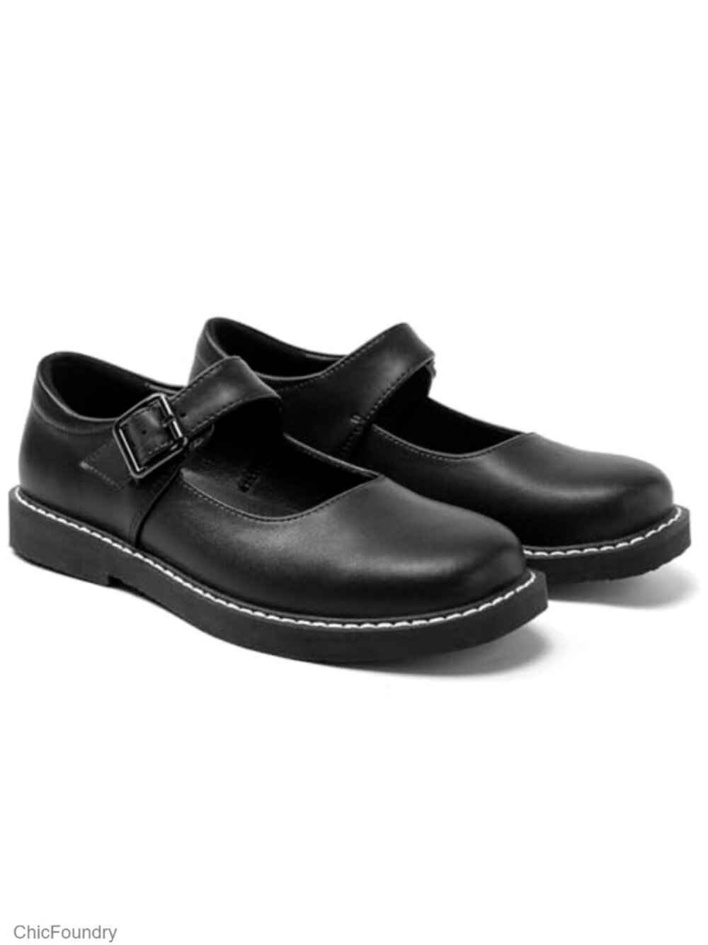 Leather Mary Jane Oxford Shoes Women Classic Buckle Flats Comfort Work